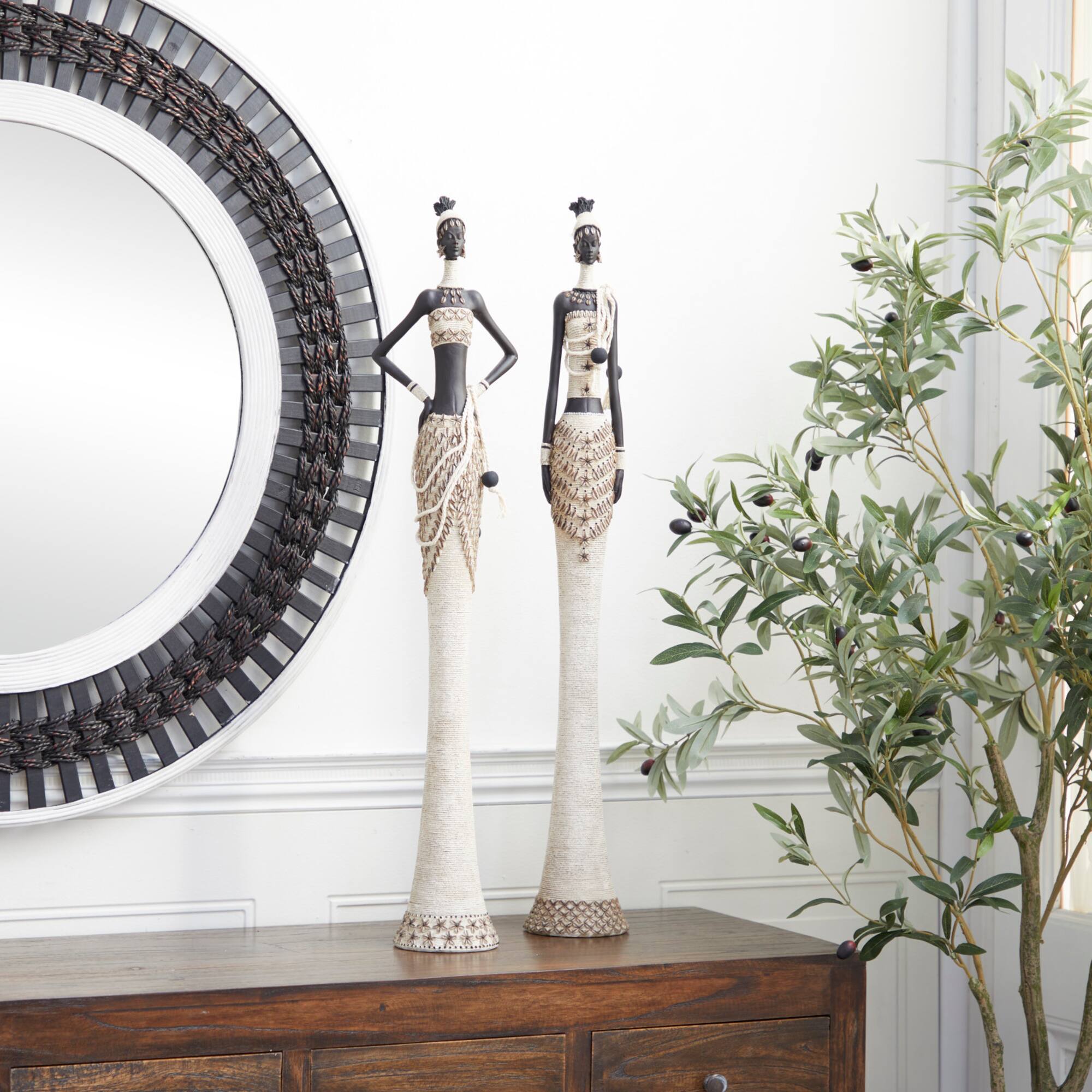 Set of 2 White Stone Contemporary Sculpture 6", 31"